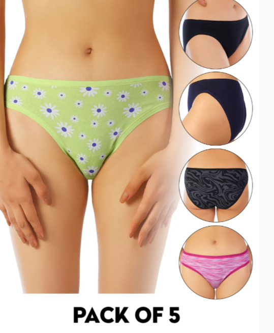 PACK OF 5 SUPER SOFT COTTON STRETCH PRINTED BIKINI BRIEFS -DAISY (2)