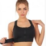 PREMIUM QUALITY FRONT CLOSURE PADDED HIGH IMPACT SPORTS BRA WITH ADJUSTABLE WAIST BAND-BLACK