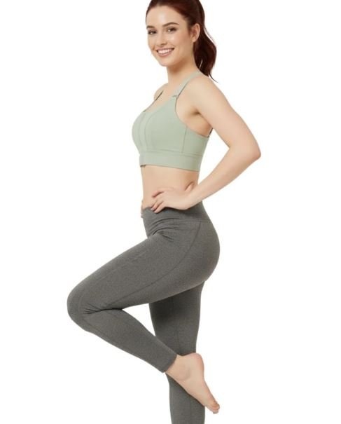 PREMIUM QUALITY FRONT CLOSURE PADDED HIGH IMPACT SPORTS BRA WITH ADJUSTABLE WAIST BAND-Green
