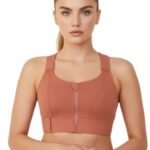 PREMIUM QUALITY FRONT CLOSURE PADDED HIGH IMPACT SPORTS BRA WITH ADJUSTABLE WAIST BAND-RUST