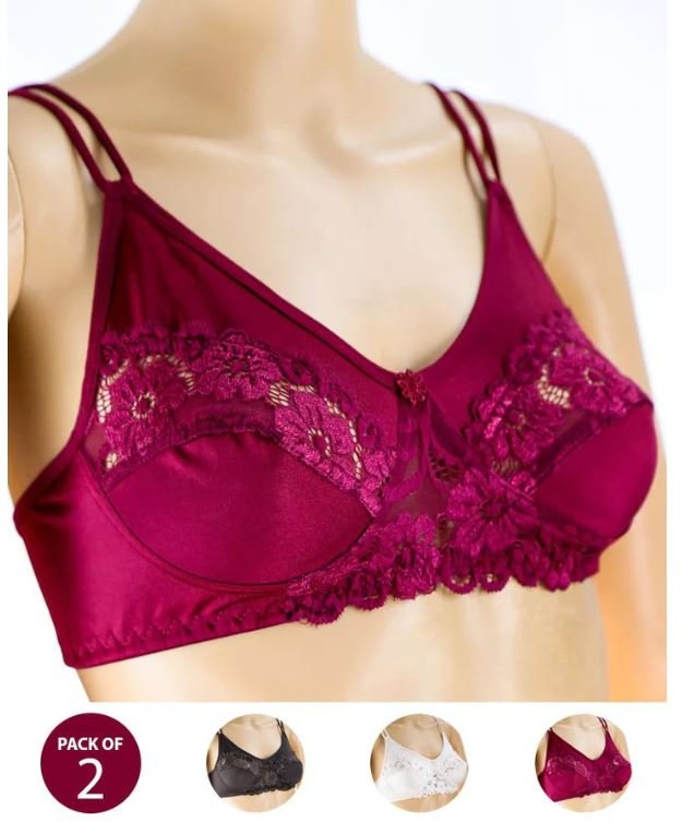 Pack of 2 - Madam Bra - BOE - Non Padded, Non Wired Bra, Soft Jersey Cotton Lace Bra