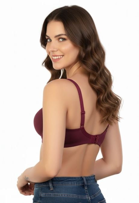SIDE SMOOTHING BIO WASHED ANTI BACTERIAL COTTON WIRELESS T-SHIRT BRA-MAROON