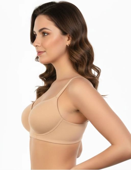 SIDE SMOOTHING BIO WASHED ANTI BACTERIAL COTTON WIRELESS T-SHIRT BRA-NUDE