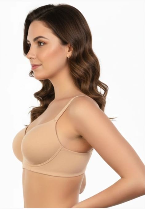 SIDE SMOOTHING BIO WASHED ANTI BACTERIAL COTTON WIRELESS T-SHIRT BRA-NUDE