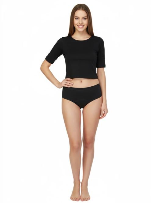 SUPER SOFT COTTON MID WAIST PERIOD PANTY-BLACK