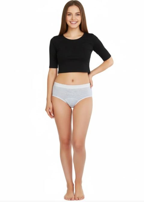SUPER SOFT COTTON MID WAIST PERIOD PANTY-LIGHT GREY
