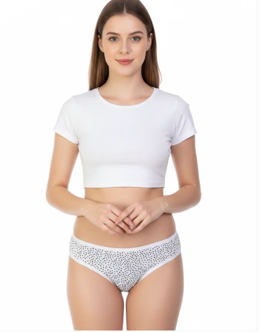 SUPER SOFT COTTON STRETCH PRINTED BIKINI BRIEF - BLACK DOTS