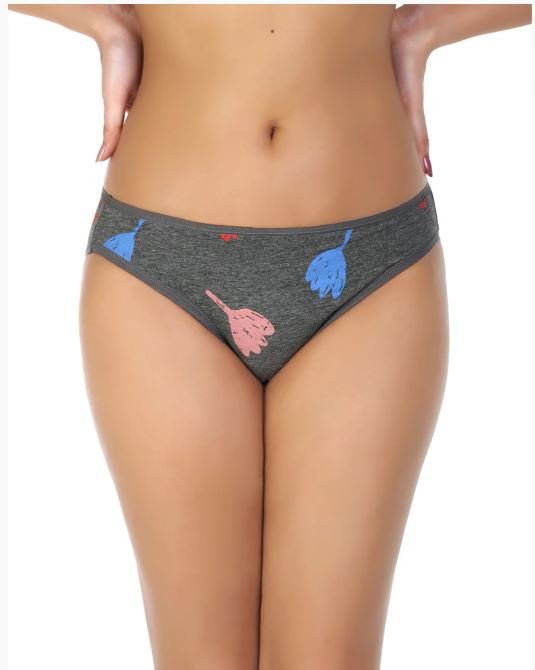 SUPER SOFT COTTON STRETCH PRINTED BIKINI BRIEF -GREY