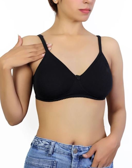 SUPPER SOFT SIDE SUPPORT COTTON BRA WITH HIDDEN NIPPE COVER -BLACK