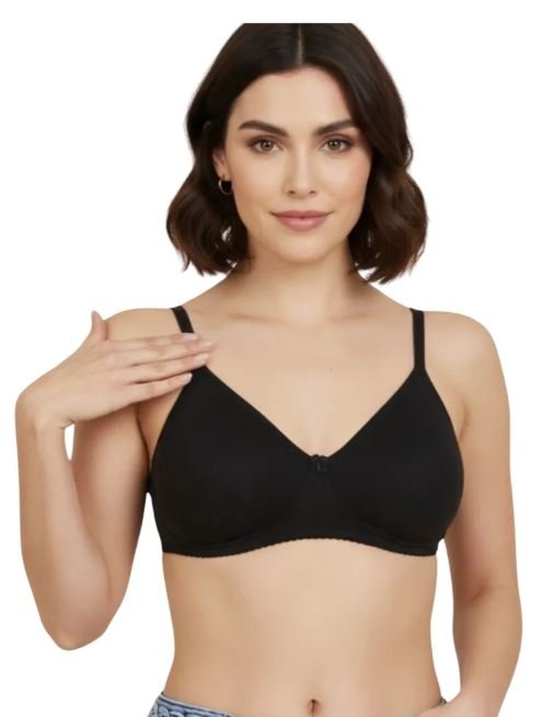 SUPPER SOFT SIDE SUPPORT COTTON BRA WITH HIDDEN NIPPE COVER -BLACK