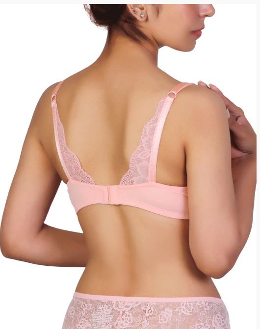 Wireless Go To T-Shirt Bra With a Touch Of Lace-PEACH PEARL