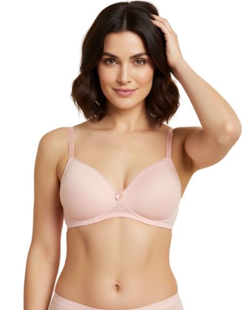 Wireless Go To T-Shirt Bra With a Touch Of Lace-PEACH PEARL
