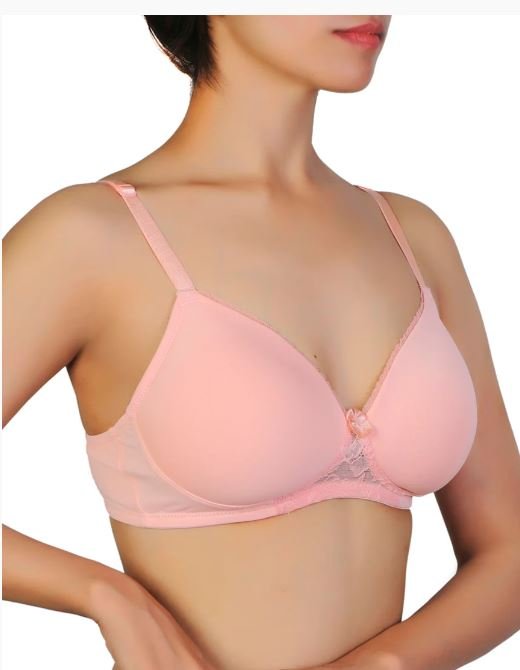 Wireless Go To T-Shirt Bra With a Touch Of Lace-PEACH PEARL