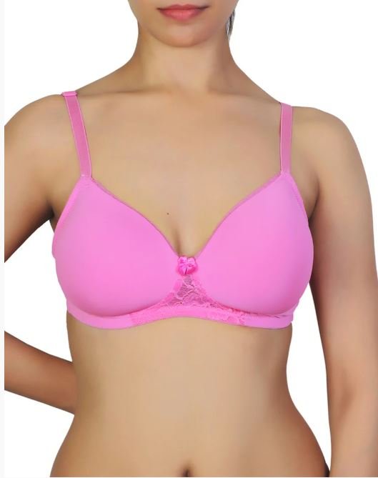 Wireless Go To T-Shirt Bra With a Touch Of Lace-PINK COSMOS