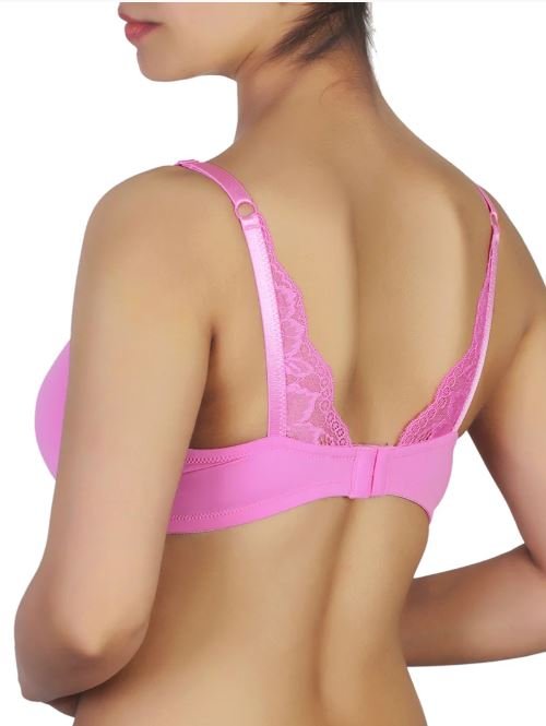Wireless Go To T-Shirt Bra With a Touch Of Lace-PINK COSMOS