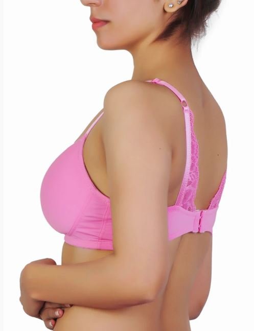 Wireless Go To T-Shirt Bra With a Touch Of Lace-PINK COSMOS