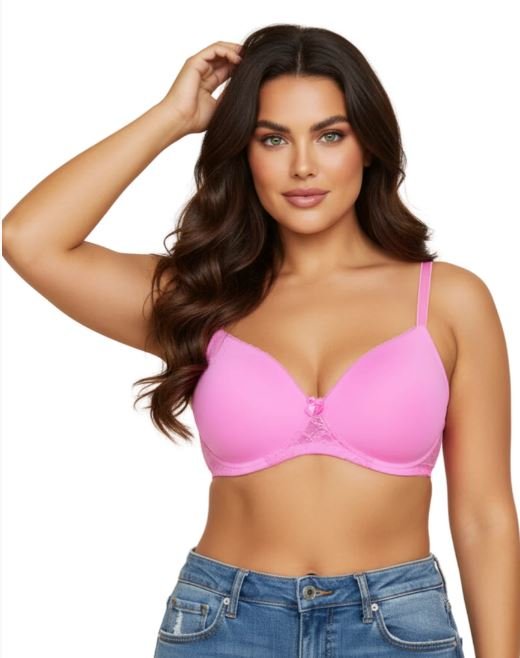 Wireless Go To T-Shirt Bra With a Touch Of Lace-PINK COSMOS