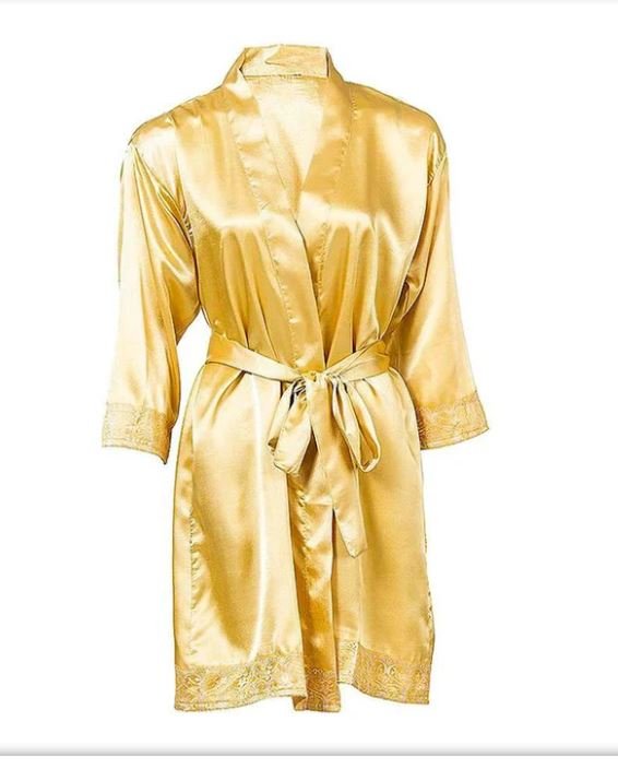 Yellow Satin Embroidered Night Gown