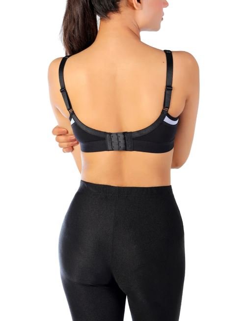 cotton double layered medium to high impact sports bra-Black